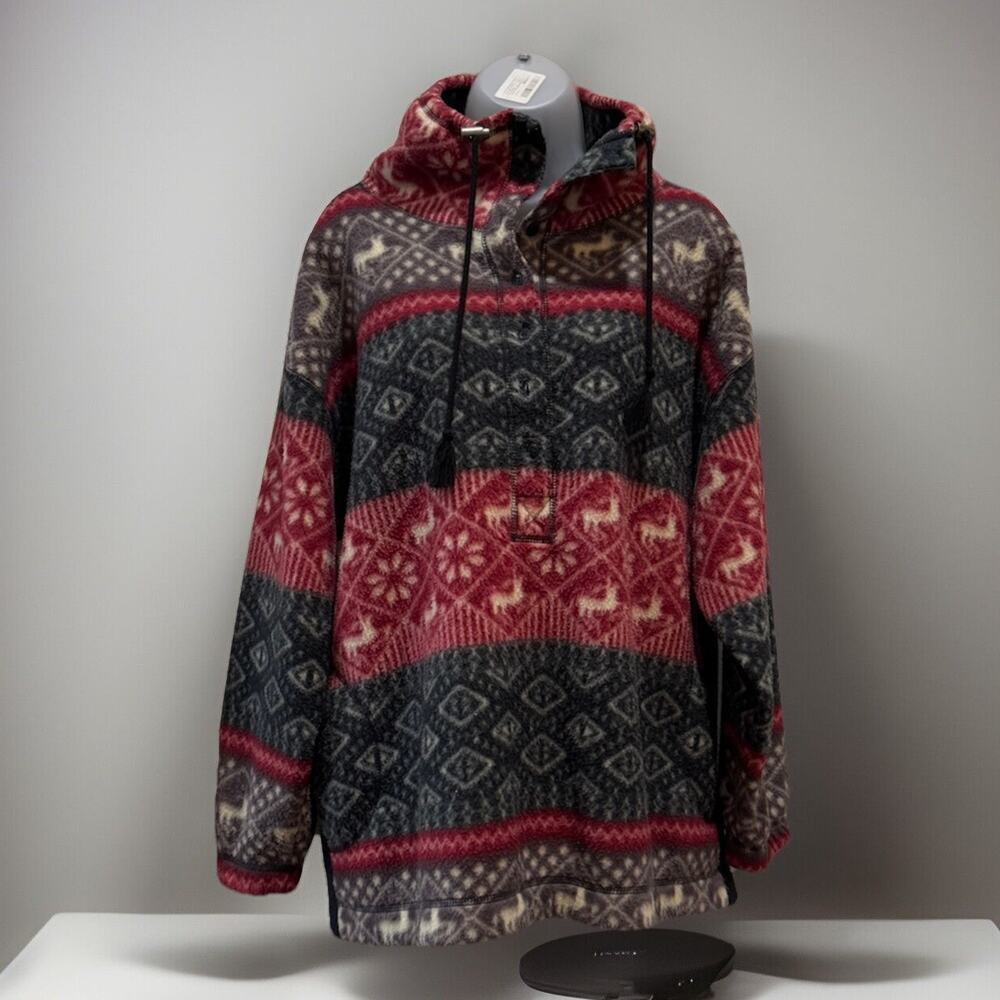 Vintage Bugle Boy Sweater Women's Large Green Button Fleece Aztec Southwestern